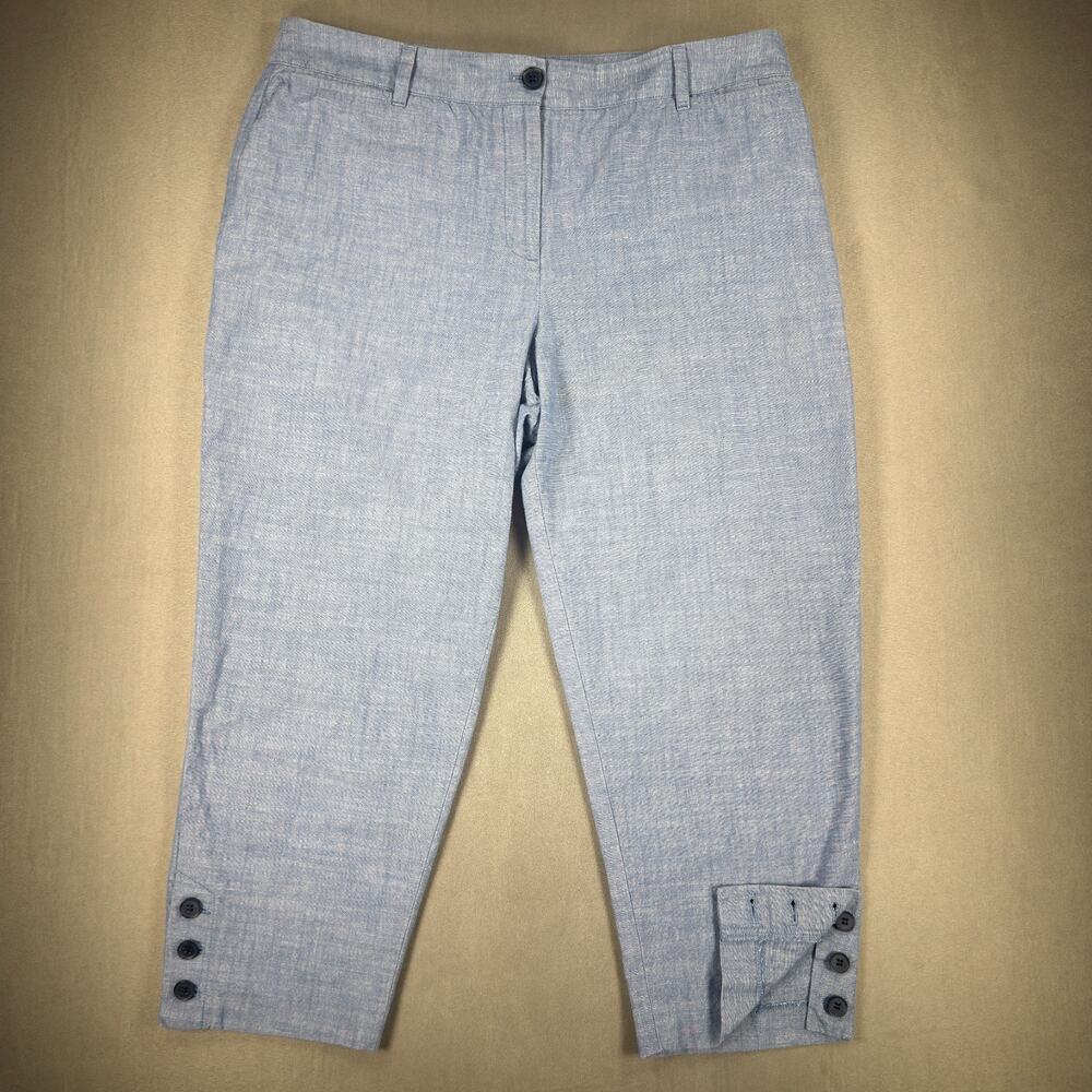 Talbots Women's Perfect Crop Pants Blue Chambray Flat Front Cotton 12P